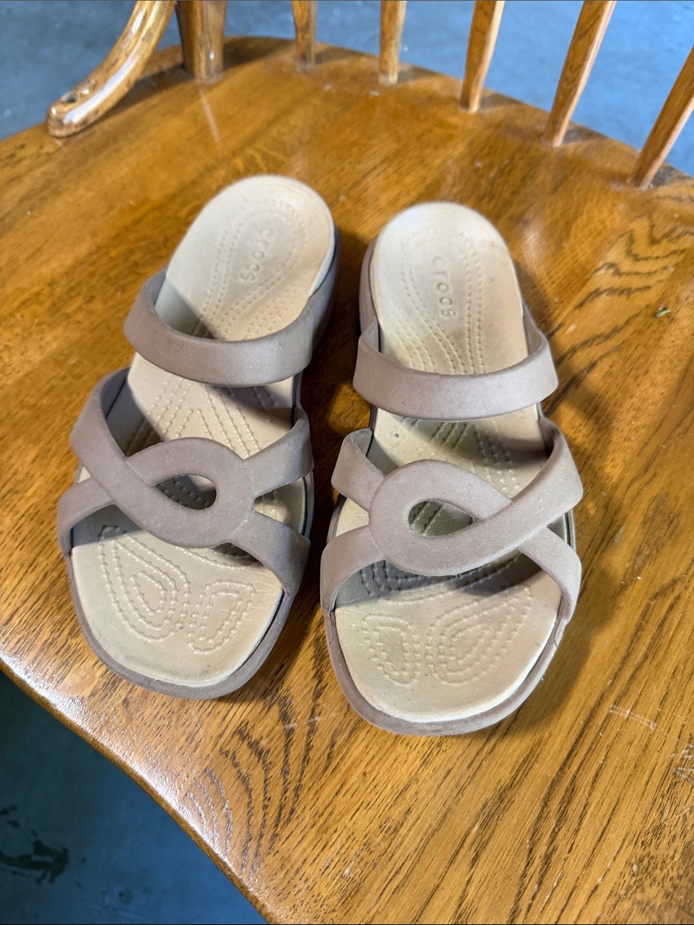 CROCS Women's Taupe Double-Strap Slide Sandals